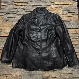 M Julian Leather Jacket Womens 2X XXL Black  Long Sleeve Button Up Genuine USA